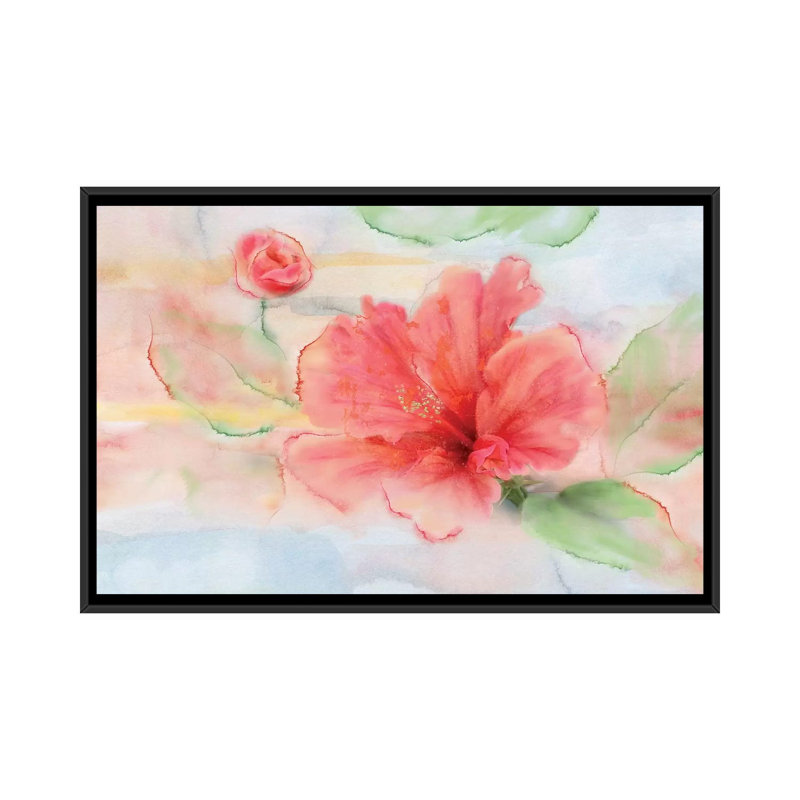 Hibiscus - Impression sur toile, H 18 po x l 26 po x P 1,5 po, Toile avec cadre noir, Pas de tapis