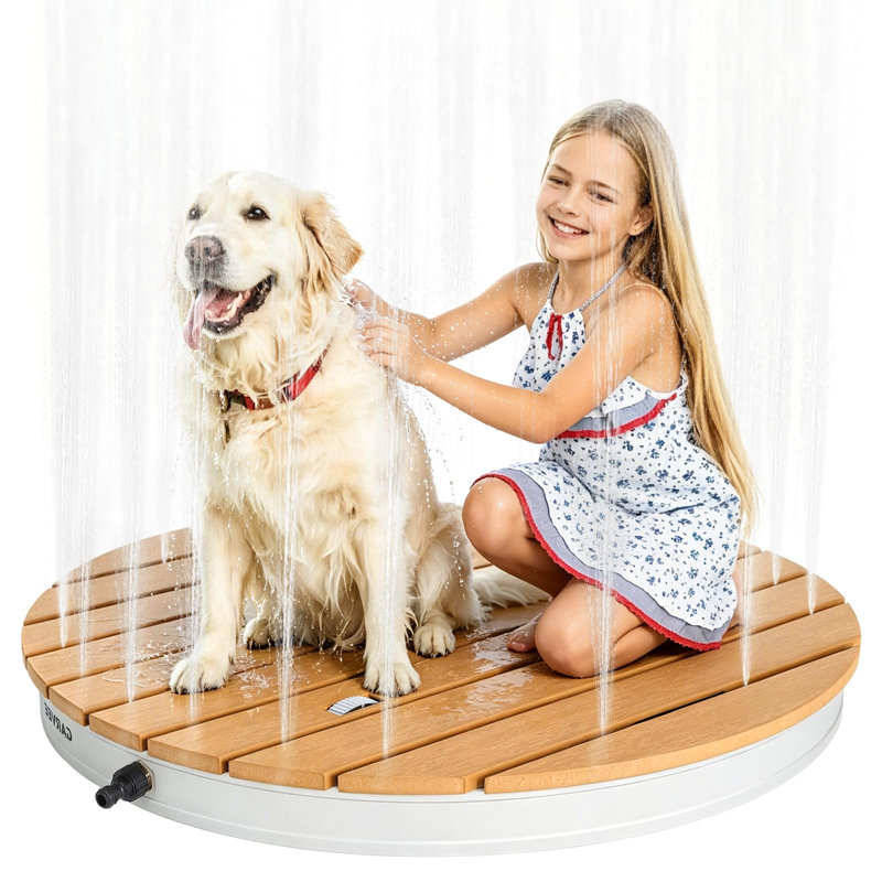 Portable WPC Outdoor Shower Kit – Adjustable 4.5M Fountain, Weatherproof Foot Pedal, Eco-Friendly, Easy Install, Durable for Garden, Pool, Sauna, Patio – Natural Wood Color