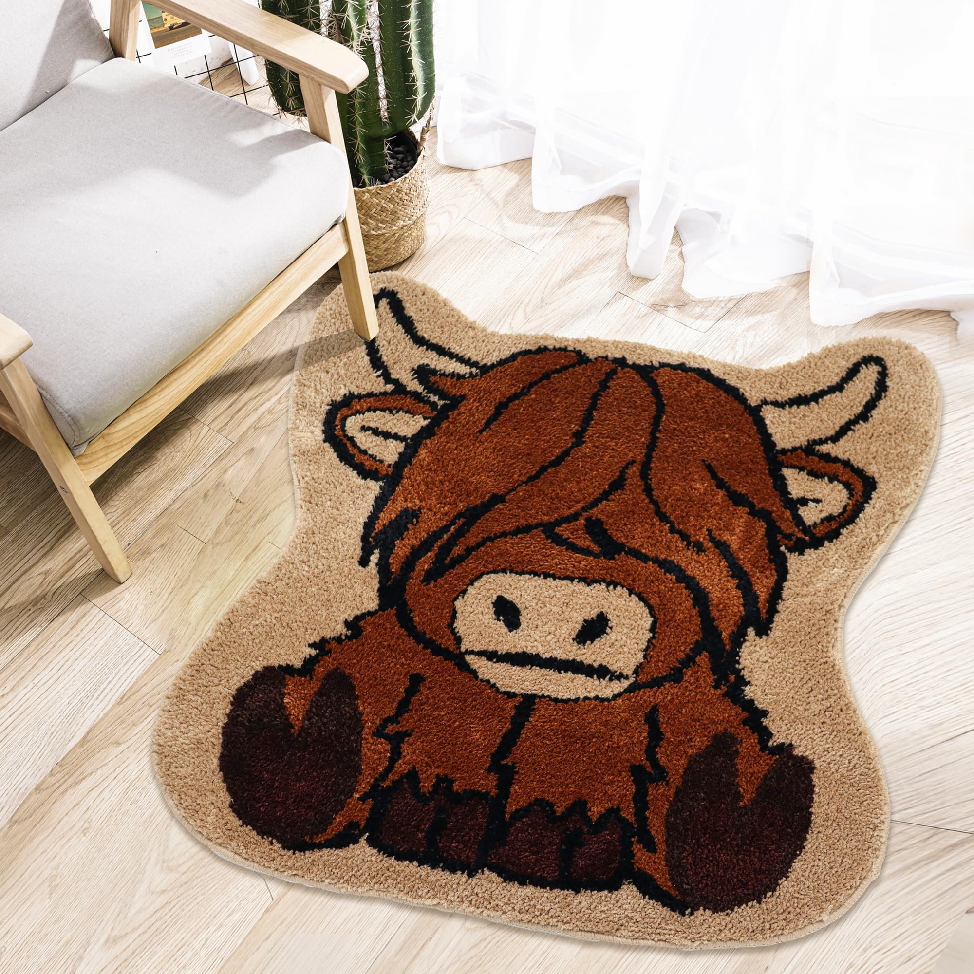 3D Prairie Cow 001 Animal Round Non Slip Rug Mat