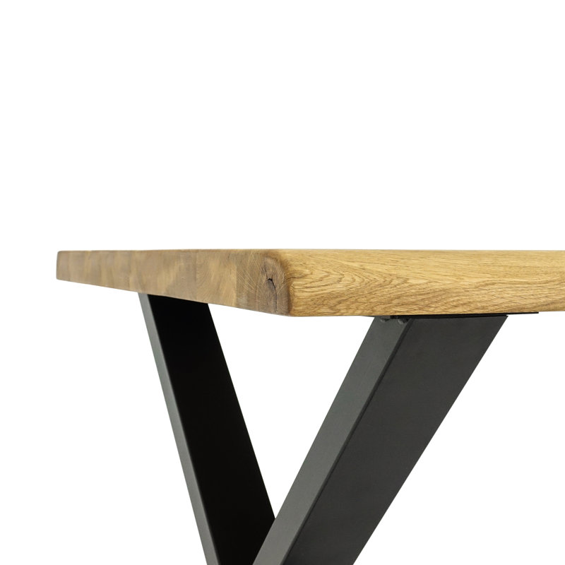 Lamia Oak Solid Wood Top Metal Base Dining Table, 75cm H x 90cm W x 200cm L, Natural