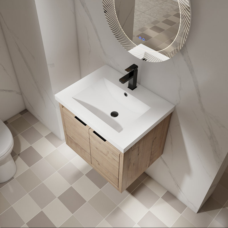 Meuble-lavabo flottant 24 po avec lavabo, Bois clair