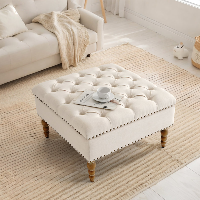 Repose-pieds capitonné avec rangement 28,35 po, Lin beige