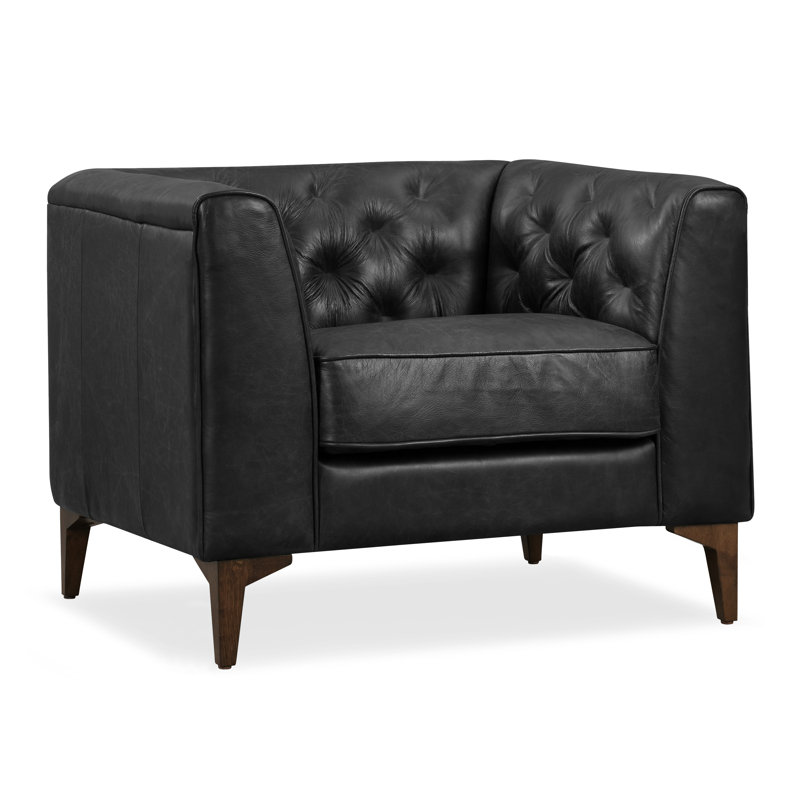 Méridienne en cuir véritable Essex, Cuir véritable noir onyx