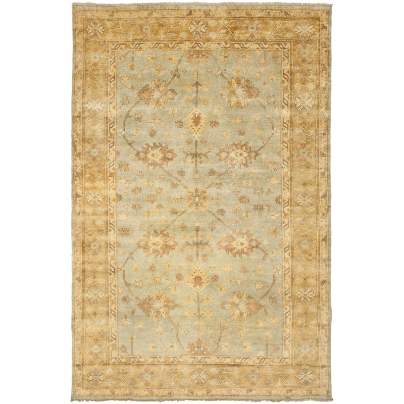 Light Blue Hand-Knotted Wool 6' x 9' Traditional Rug
