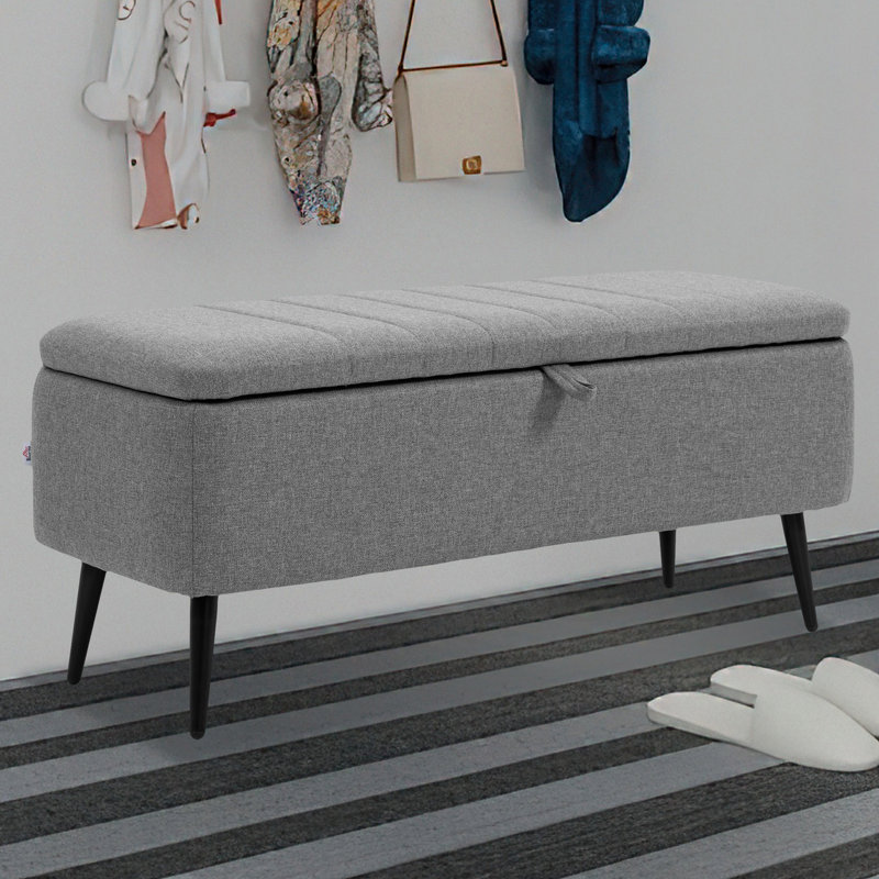 Polyester Upholstered Storage Bench, Grey