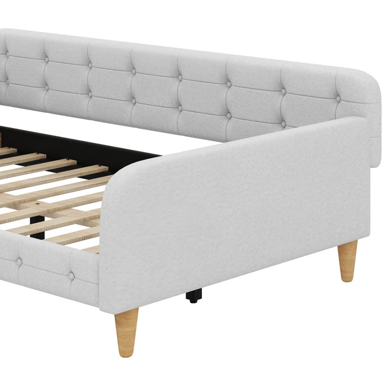 Lit de jour rembourré avec 4 pieds de soutien, Beige, Complet/Double