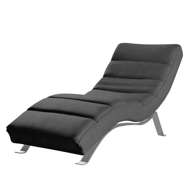 Crosby Upholstered Leather-look Fabric Chaise Lounge with Adjustable Backrest, Silver, Steel Grey