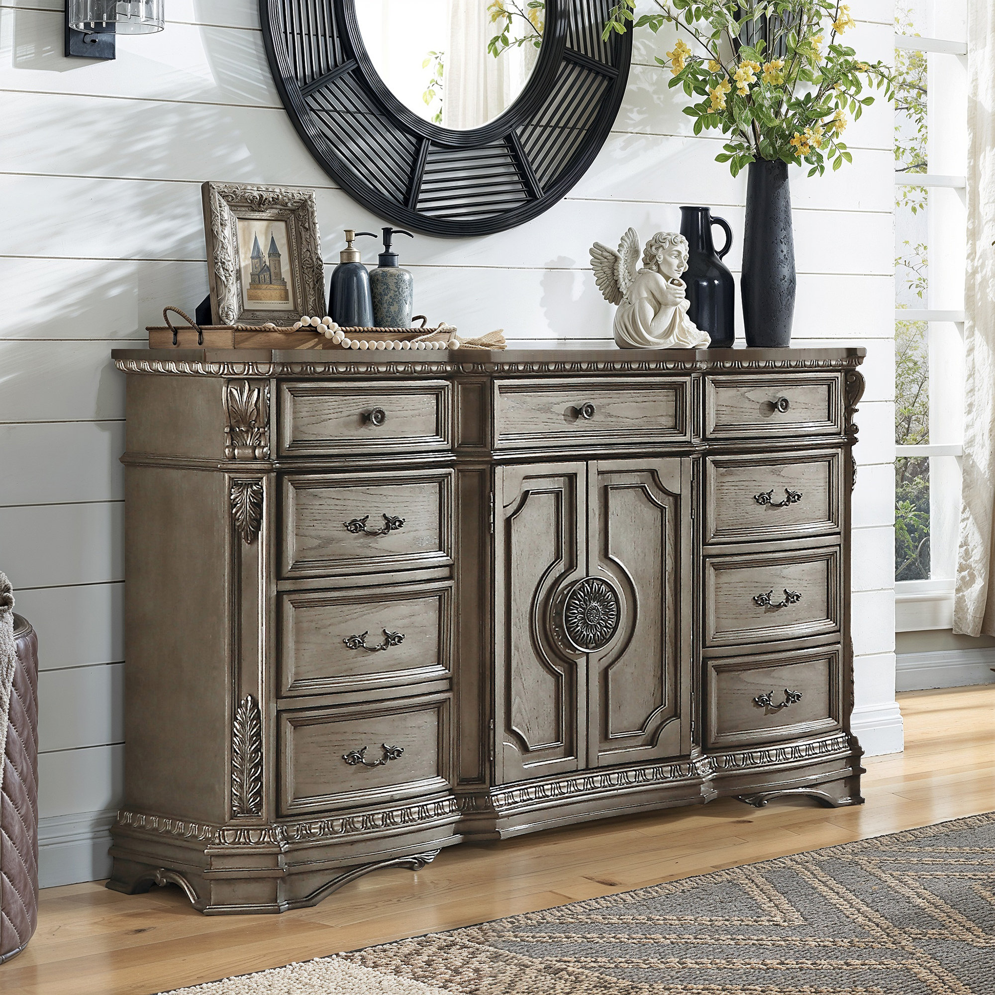 vintage silver dresser Amazon.com: Luxury Antique Silver, Champagne Dresser w Mirror Storage Space Drawers Bedroom Furniture : Home & Kitchen