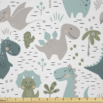 Deadwilder Smiling Dinosaurs with Palm and Cactus Multi-Purpose Fabric