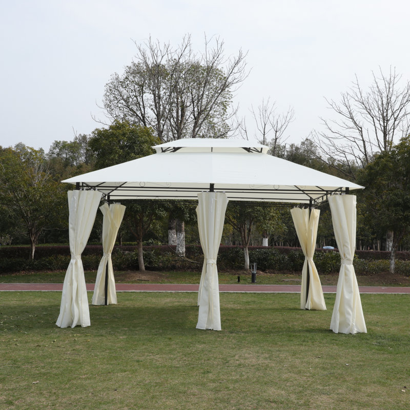 13X10 Outdoor Patio Gazebo Canopy Tent With Ventilated Double Roof And Sidewall(Detachable Curtain Included On All Sides)