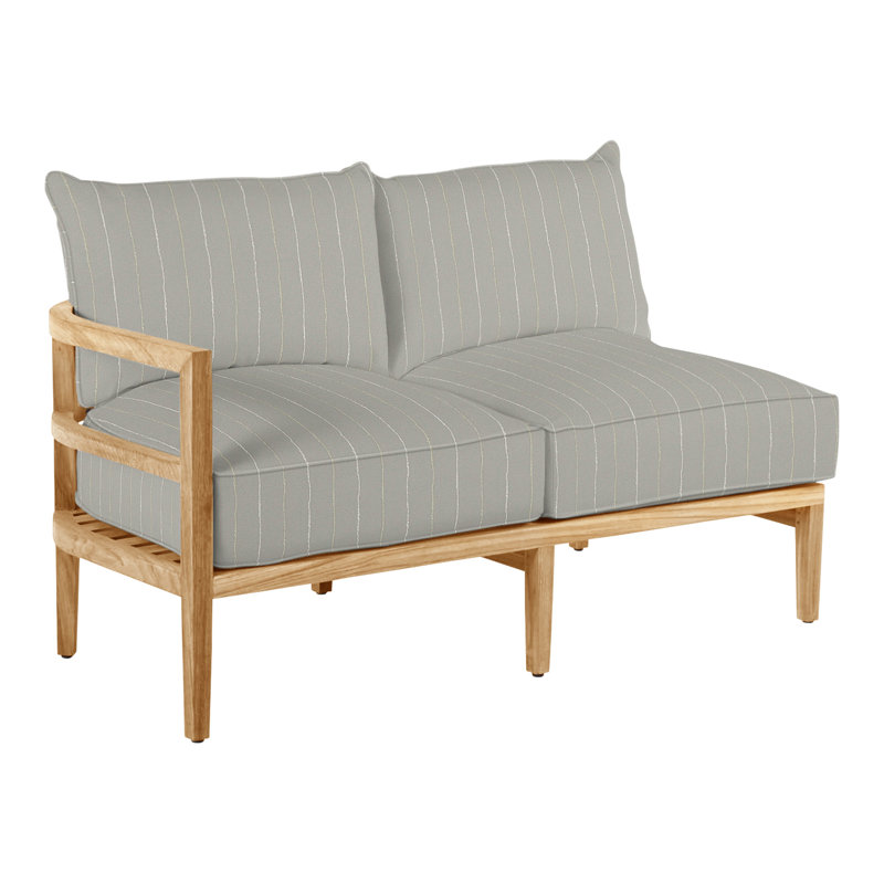 Santa Barbara 57.5" Wide Teak Loveseat with Cushions, Natural Teak, Dove Sunbrella® Linen, Welt + Standard fill