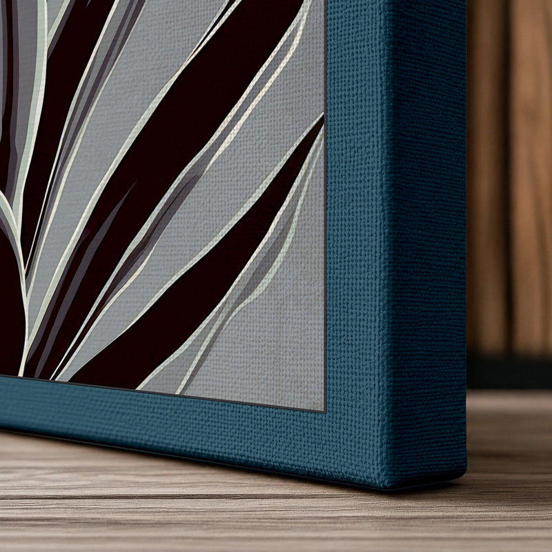 Burgundy Crown Botanical - Wrapped Canvas, 36x24 - 91.4 x 61.0 cm, Teal Border