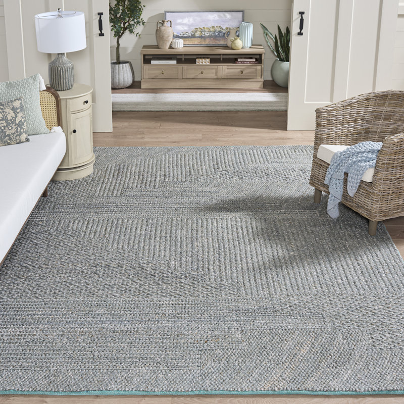 Tapis gris / bleu en chanvre / coton tissé à la main Natural Fiber, Rectangle 8 pi x 10 pi