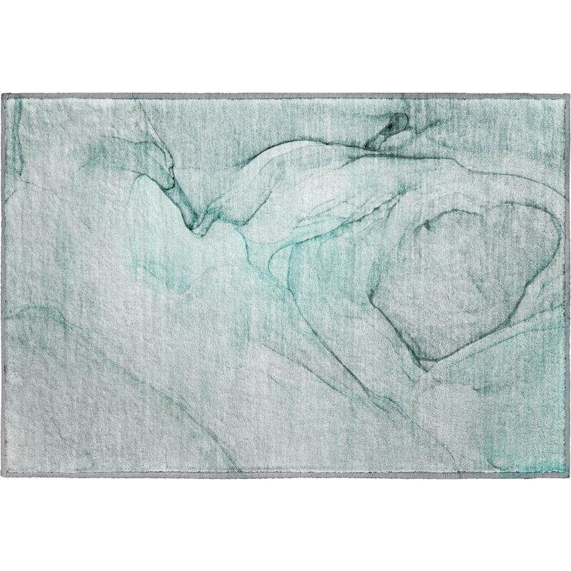 Premium Machine Washable Cerrito AMF502 Teal Rug, Rectangle 1'8" x 2'6"