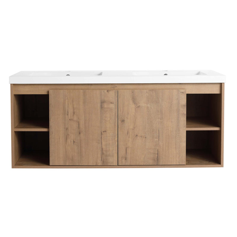 Meuble-lavabo mural 48 po avec lavabo double, charnière de porte à fermeture en douceur