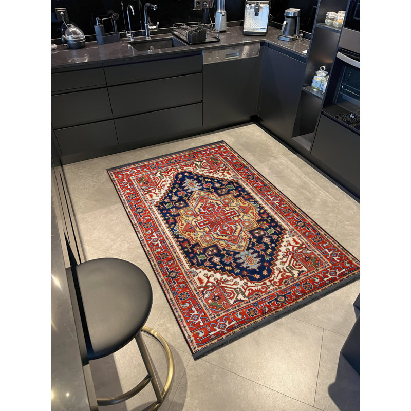 Tapis décoratif rétro bourgogne à motifs traditionnels, Rectangle 4 pi 11,06 po x 7 pi 6,55 po