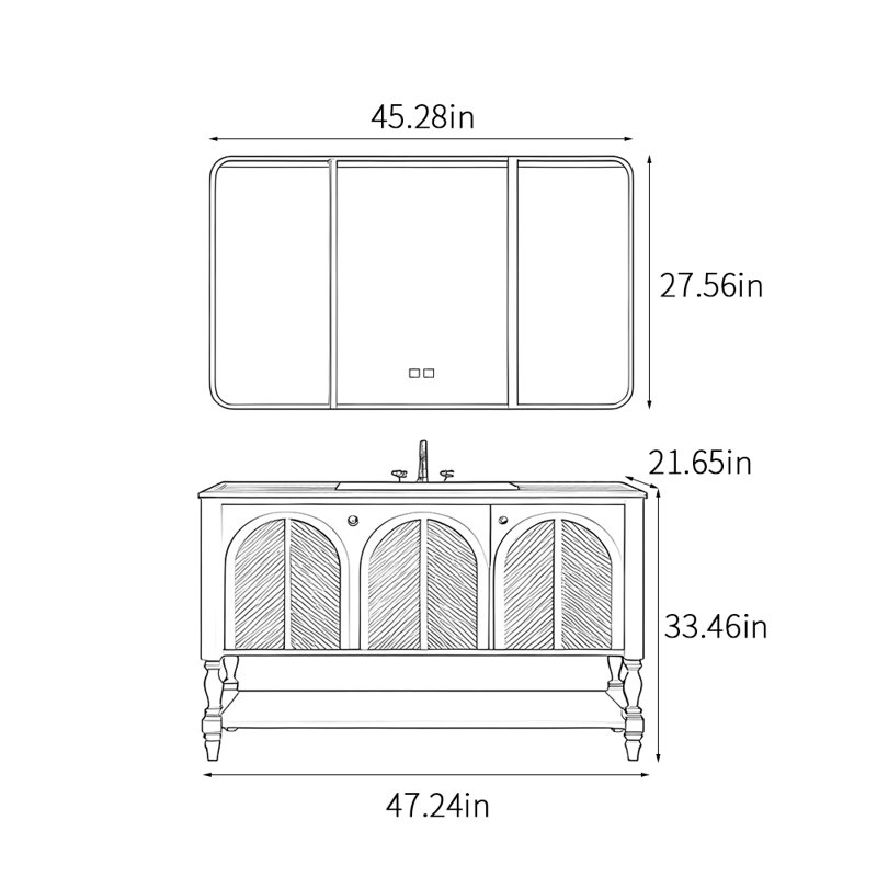 Armoire de salle de bain simple de style rétro français, Gris clair, 33.46" H x 47.24" W x 21.65" D