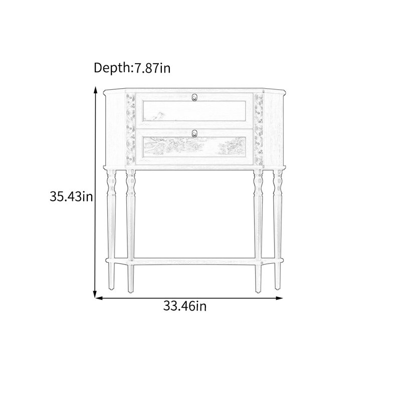 Armoire de rangement à deux tiroirs et pieds en pin