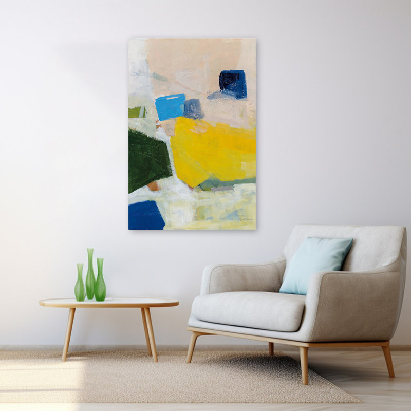 Tout n'est pas perdu - abstrait, bleu, beige, vert foncé, H 48 po x l 32 po