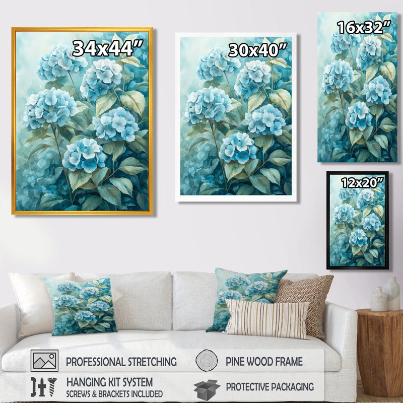 «Dorsey Hydrangea Blossom Harmony II», art mural sur toile Hydrangea, Argent argent, H 40 po x l 30 po