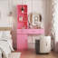 Station de coiffage rose moderne et noire avec rangement, tiroirs et armoire à plusieurs couches - meuble-lavabo peu encombrant-115359248