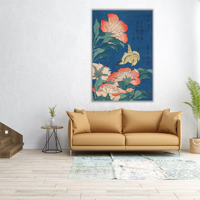 Pivoines et canari, 1833, reproduction d'art sur toile, H 24 po x l 16 po