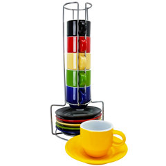 Gibson Home Color Cafe 13 Piece Espresso Mug and Saucer Set with Metal Rack  in Assorted Colors