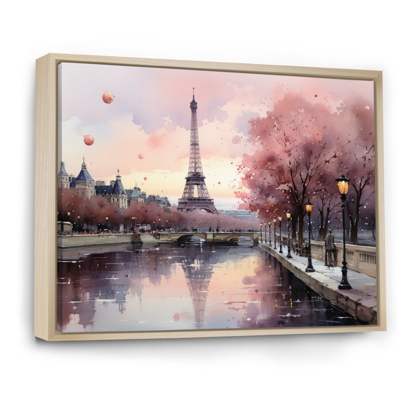 «Pink Twilight Rendezvous In Paris II», impressions sur toile de parcs d'attractions, H 16 po x l 32 po, Naturel