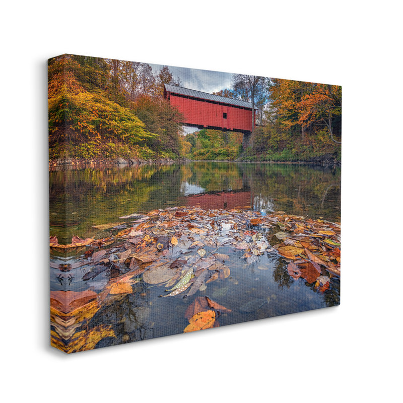 «Autumnal Foliage River Bridge» par Rick Berk - photographie sur toile tendue, H 16 po x l 20 po x P 1,5 po