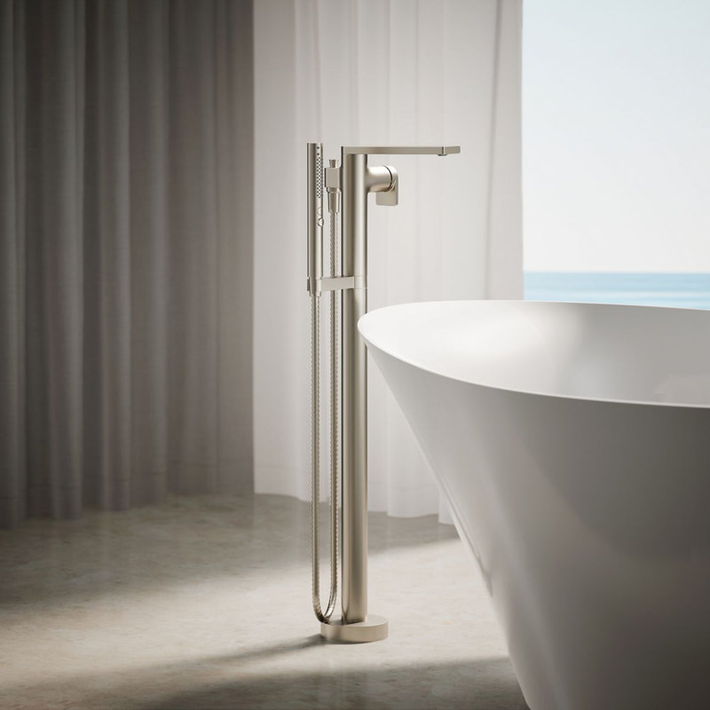 Robinet de baignoire composé autoportant, Nickel brossé éclatant