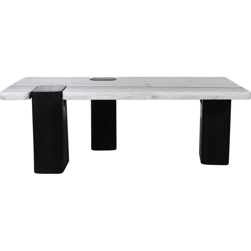 Ravenna Genuine Marble Top And Wood Base Coffee Table, Panda, Black