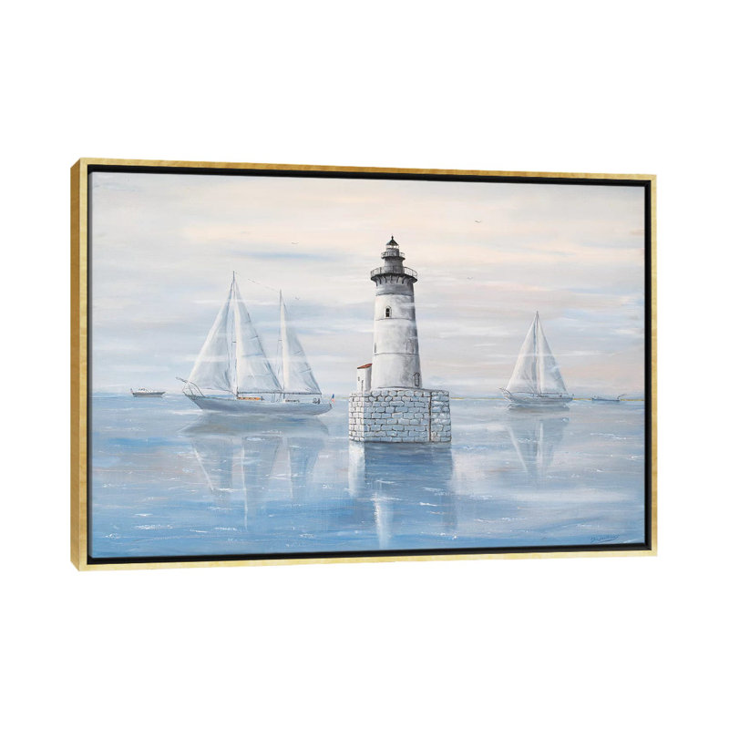 « Detroit River Lighthouse » par Jim Williams, reproduction d’art, H 18 po x l 26 po x P 1,5 po, Toile encadrée d'or