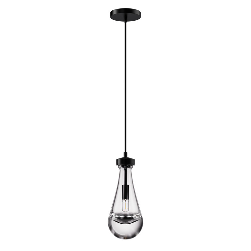 Antonetta Raindrop Shape Thick Glass Modern Pendant, Black