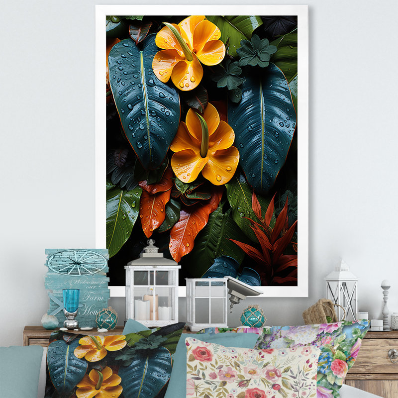 Plantes botaniques exotiques sur toile, Cadre photo blanc, H 20 po x l 12 po x P 1 po