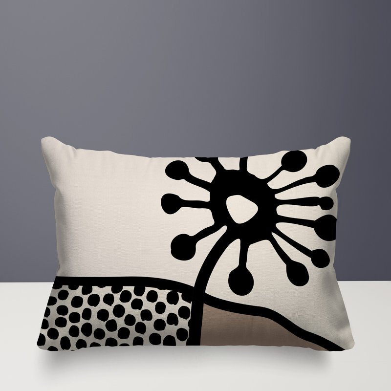 Coussin lombaire réversible intérieur / extérieur Jai Abstract, H 14 po x l 20 po, Blanc cassé / blanc