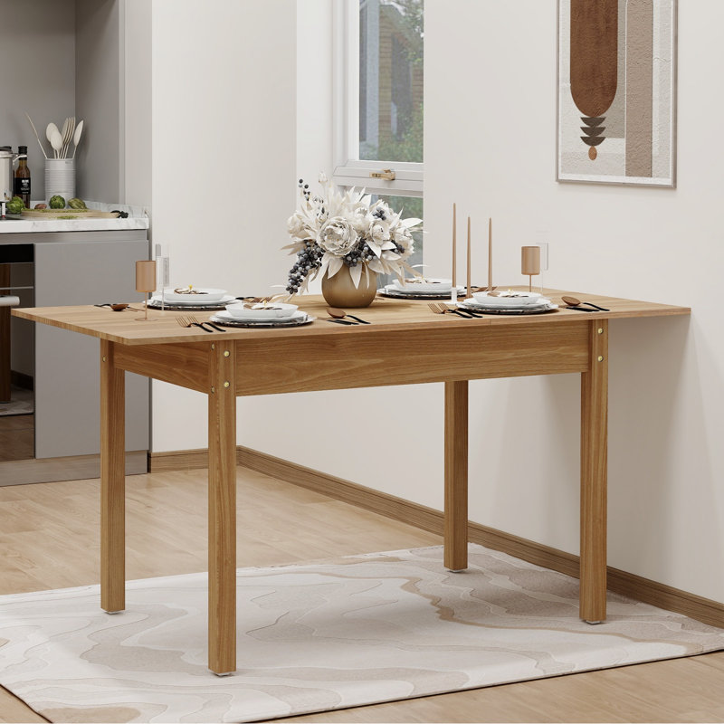 Extendable Dining Table With Large Tabletop, Kitchen Wood Desk With 4-8 Seats, Space Saving, Wood, Natural Wood