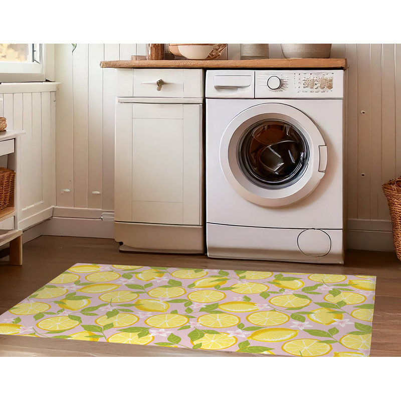 Tapis de lessive léger et antidérapant Lemons, 25 "L x 4 "H, Pink Abstract