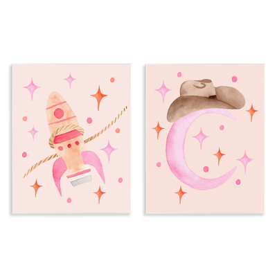 Ensemble de 2 plaques murales Space Cowgirl Rocket Ship, design par Nina Jacobs