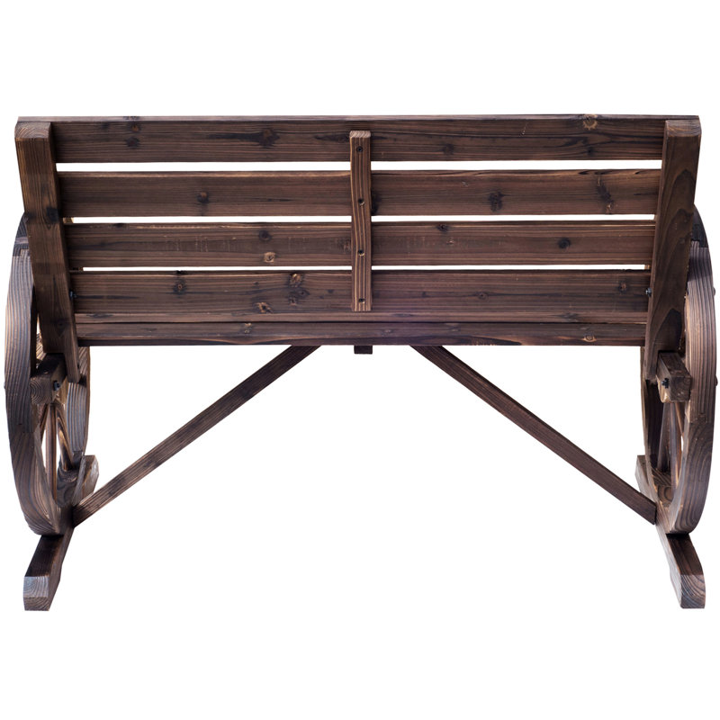 41" Wooden Wagon Wheel Porch Enjoyment Bench, Rustic Look, Weather-, 2 Seat, Fir Wood Construction Patio With Weather Resistance, Seat And , Solid Construction, Brown