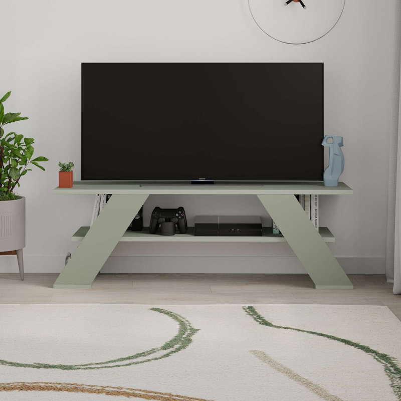 Meuble télé moderne, vert cendré, 47,2 po x 15,7 po x 13,2 po | 100% panneau de particules enduit de mélamine, épaisseur: 0,7 pouce | Peut supporter jusqu'à 33,1 lb, design élégant pour les salons et les espaces de divertissement, robuste et élégant