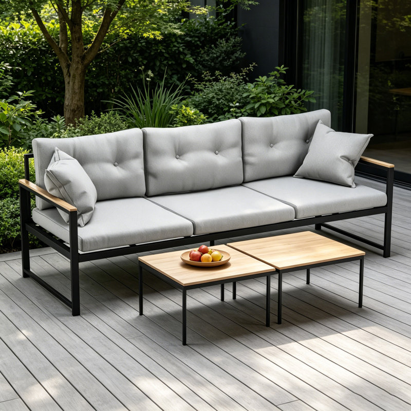 Canapé d'extérieur capitonné en métal pour patio, balcon, terrasse et porche, gris clair / gris anthracite