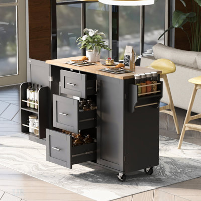 Rolling Kitchen Island With Storage, Kitchen Cart With Top, 2 Slide-Out Shelf And Internal Storage Rack, Kitchen Island On Wheels, Kitchen Island by Lark Manor