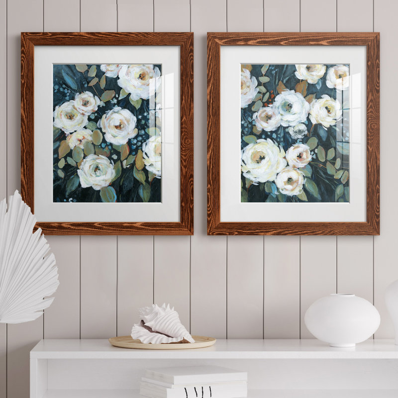 Moonlit Garden II - ensemble de 2 reproductions d'art, H 20 po x l 17 po x P 1 po, Papier avec cadre érable, Blanc