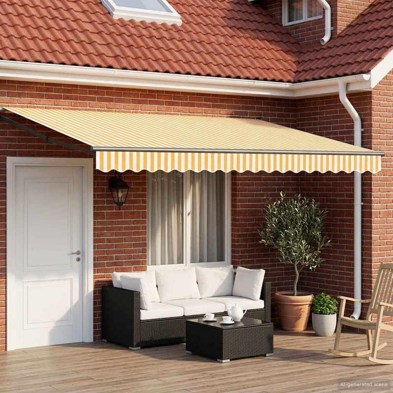 VidaXL Retractable, Yellow/White/Black Striped, 400cm W x 200cm D