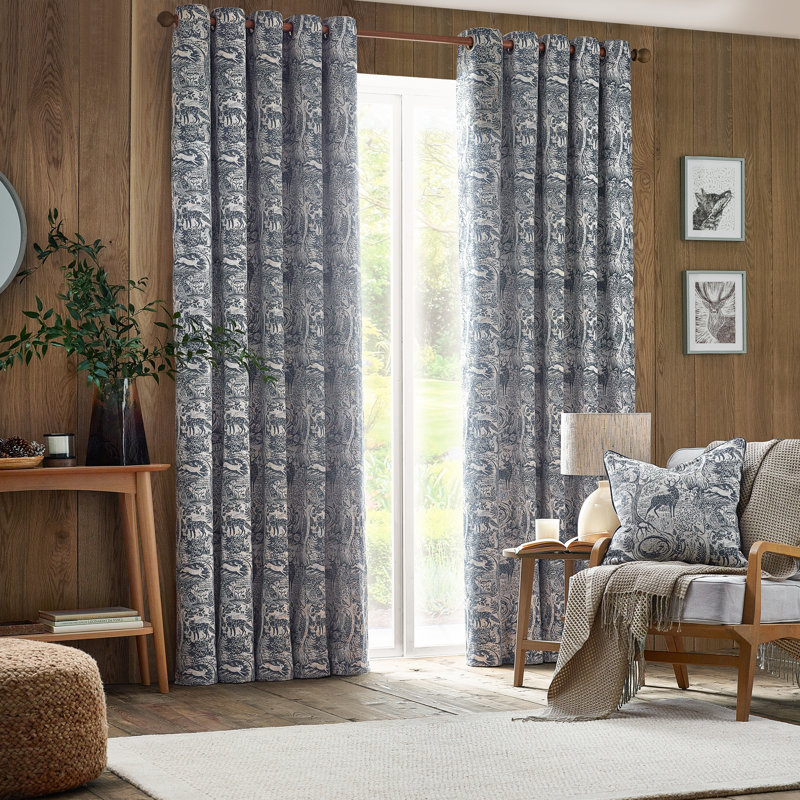 Polyester Room Darkening Curtain Pair, 168cm Width  x 183cm Drop, Blue