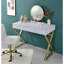 Bureau de coiffeuse rectangulaire avec miroir et plateau à bijoux, blanc et doré
