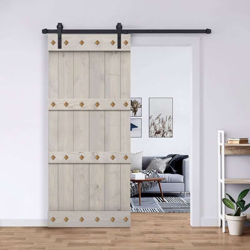 Porte de grange en bois à panneaux avec trousse de quincaillerie d'installation, 38 po x 84 po, Blanc