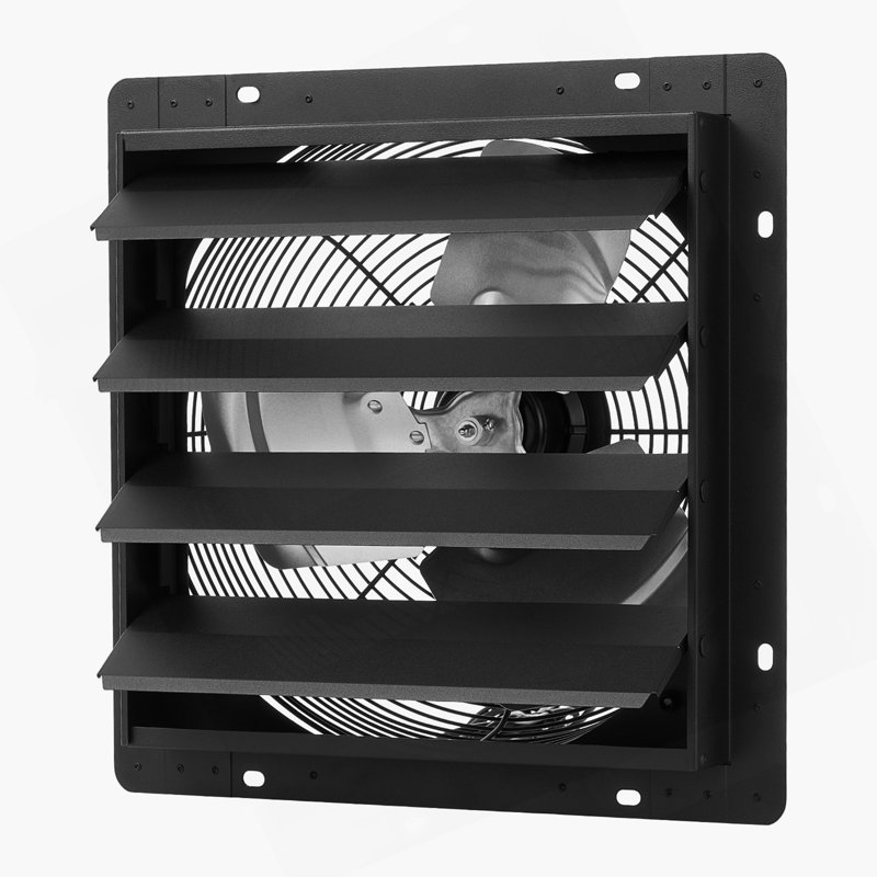 Ventilateur de 14 pouces à obturateur, ventilateur de grenier mural avec contrôle de température à vitesse variable, 2000 CFM, moteur EC, minuterie, pour remise, garage, refroidissement de serre, noir