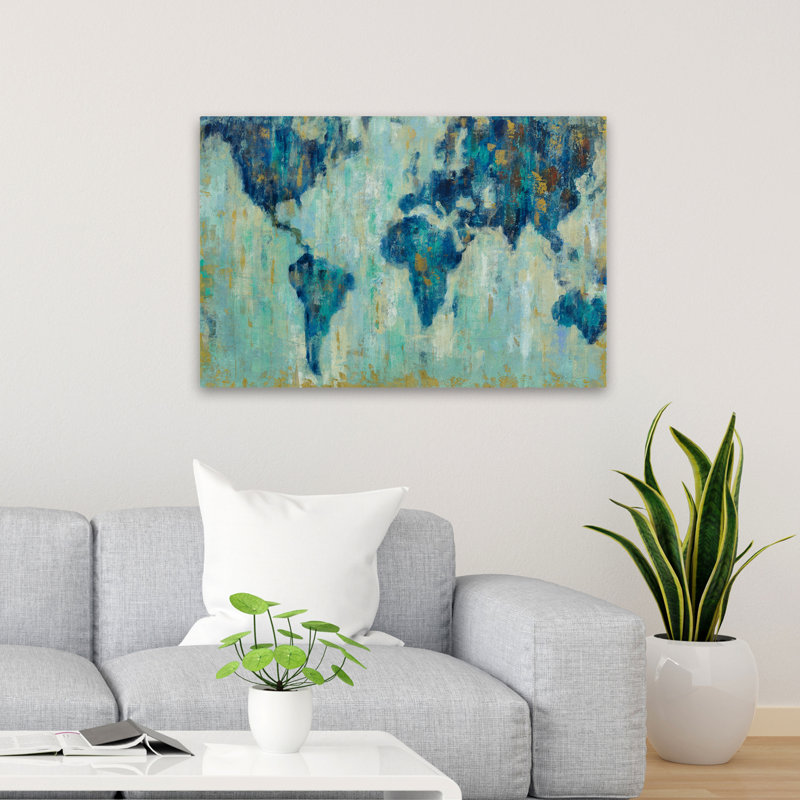 Carte du monde - Continents beige, bleu, brun, H 36 po x l 24 po