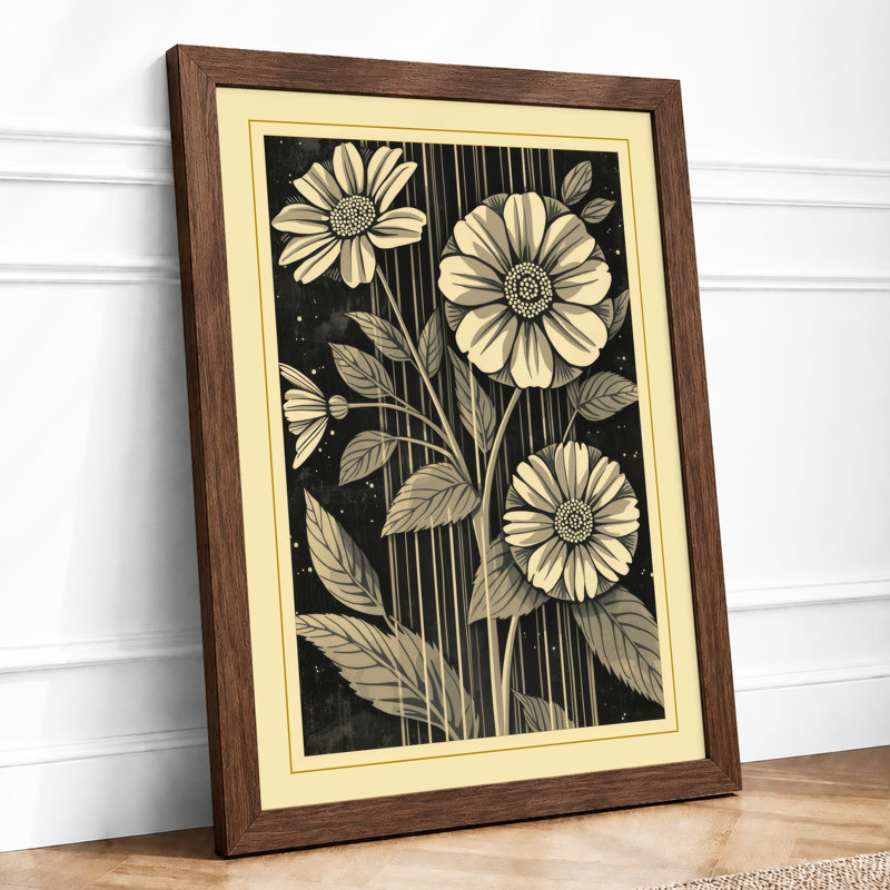 Daisy Study Botanical - Framed Print, Walnut, A1 - 84.1 x 59.4 cm